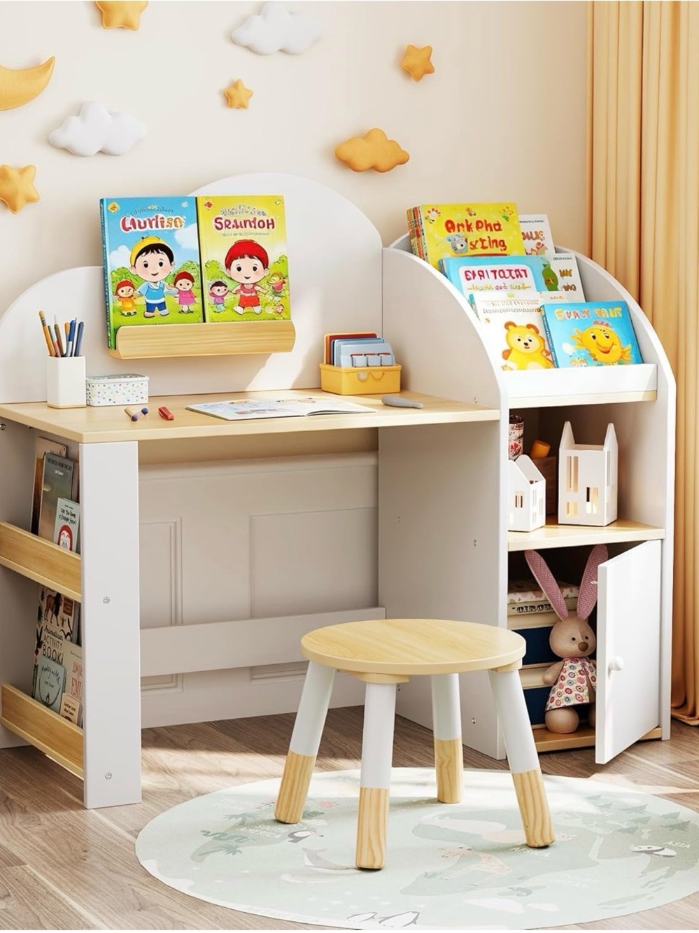 BNIB Kids Wooden Study Desk and Bookshelf - White & Natural